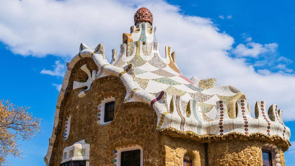 Intricate rooftop of the Guell Palace, at Gaudi's Park Guell
