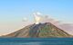 The island Stromboli near Sicily on Tyrrhenian sea. Stromboli is the most active volcanoes in Europe.