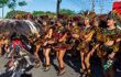 Street dancers at the popular Commemoration of the Festa do "Bumba Meu Boi", celebrated every June in the State of Maranhão, northeastern Brazil
