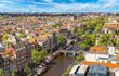 Panoramic aerial view of Amsterdam in a beautiful summer day,