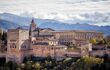 Landscape view of the Alhambra Palace Fortress with mountains behind