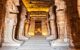 Looking from the entrance door through the columns of the temple