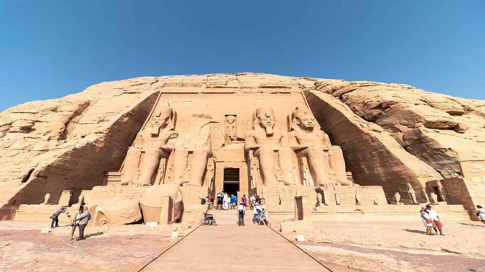 exterior entrance of temple of Ramses II at Abu Simbel