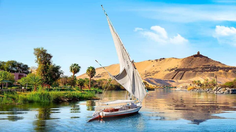 River Nile and boats at sunset in Aswan