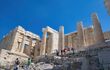 Propylaea entrance with tourists walking