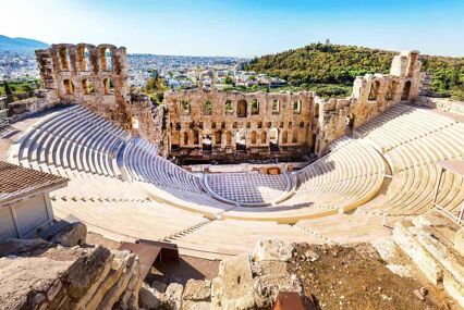 The empty Odeon of Herodes Atticus Roman theatre on the Acropolis