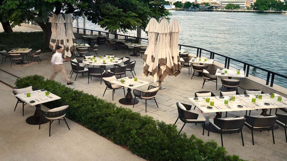 Outdoor terrace with seating for dining