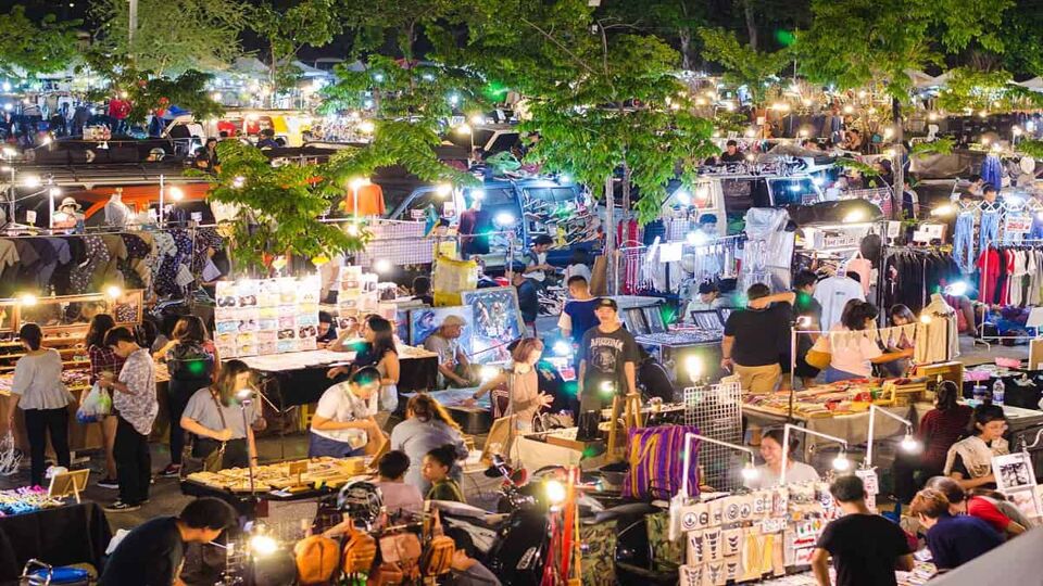 Bustling market at night