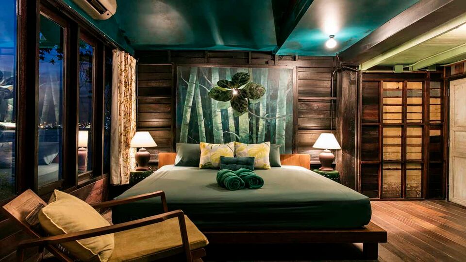 Bedroom with green and turquoise accents