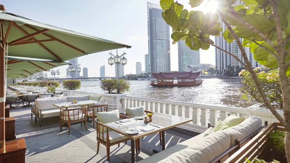 View of the river from an outdoor dining terrace