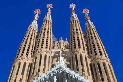 Close up of the spires of La Sagrada Familia