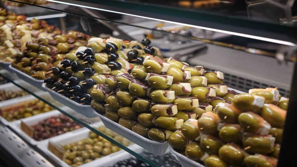 Olives in a counter