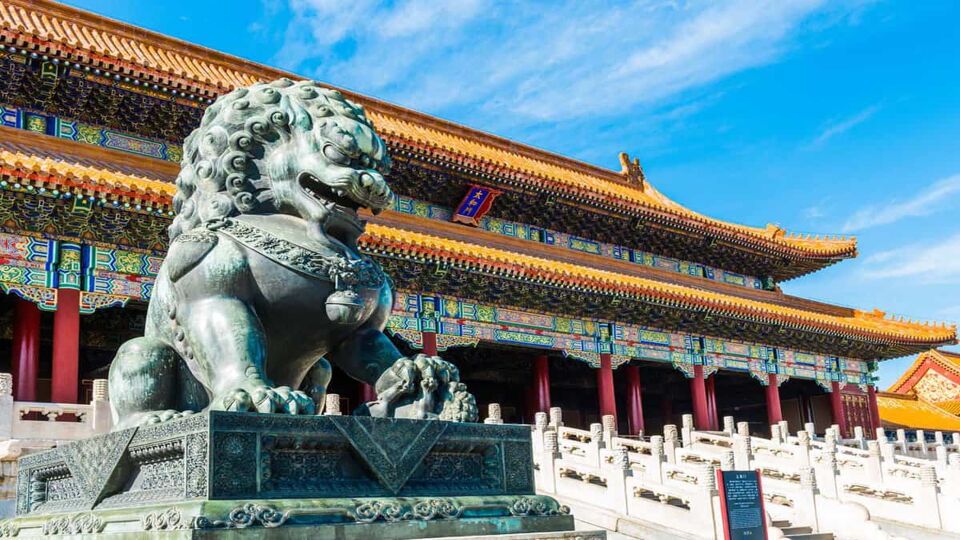 Bronze lion in front of The Hall of Supreme Harmony