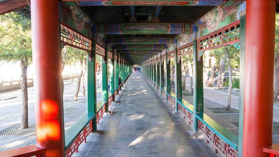 Long Corridor at the Summer Palace located in Beijing of China. It was royal garden.