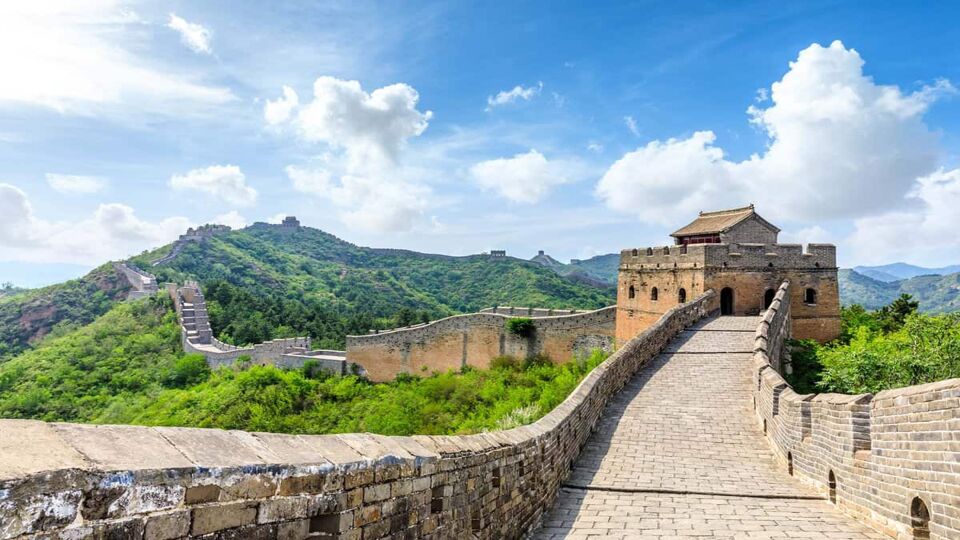 looking across the landscape at the Great Wall of China