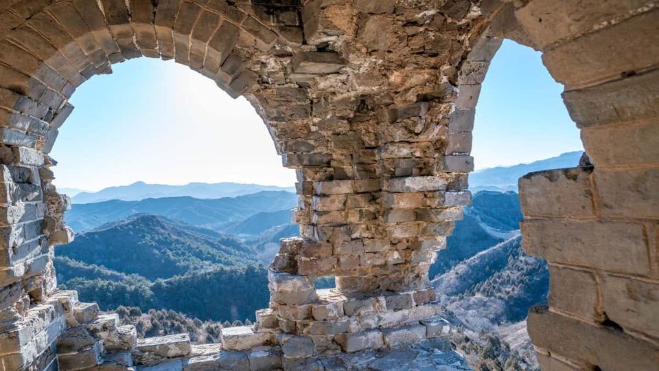 Looking through archways in the Great Wall of China