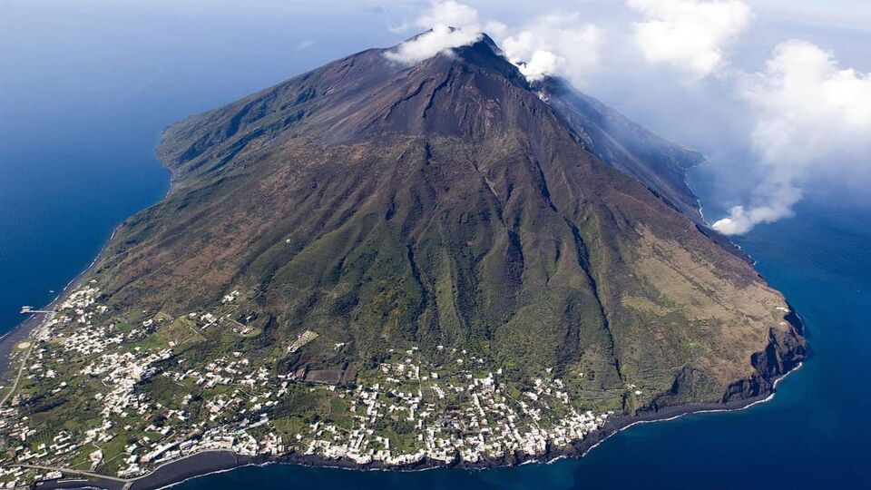 Aerial view down onto the cone of Mount Etna