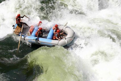 Raft on giant rapids on the Zambezi