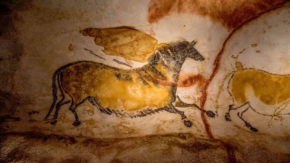Close up of a horse painted on the cave walls