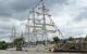 Close up of traditional tall ship sailing boat