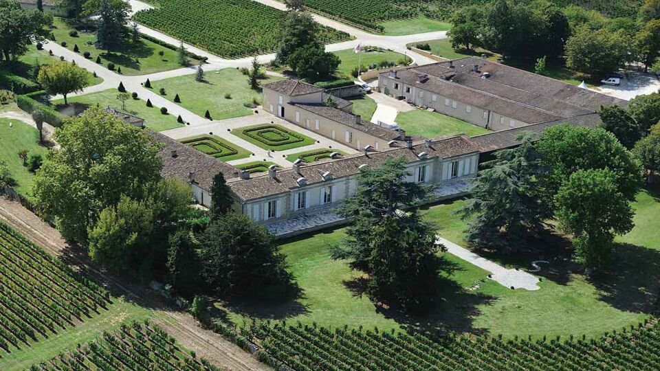 Chateau Fombrauge shown from above on a sunny day