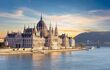 Side view of the beautiful Hungarian Parliament building on the river Buda