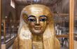 Close up of a funerary mask in the Egyptian Museum