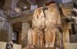 Two giant statues in the entrance hall of the Egyptian Museum