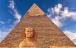 Frontal view of the Great Pyramid with Sphinx infront