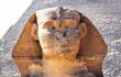 Close up of the face of the Sphinx statue in Giza