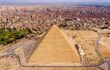 looking down from the Great Pyramid summit to the suburbs of the city of Giza