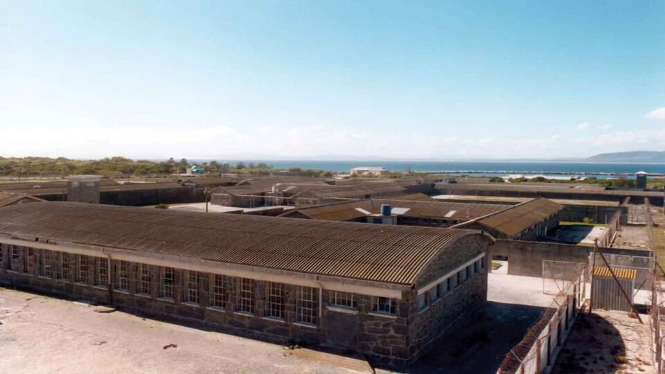 Elevated view of the prison grounds in during the daytime
