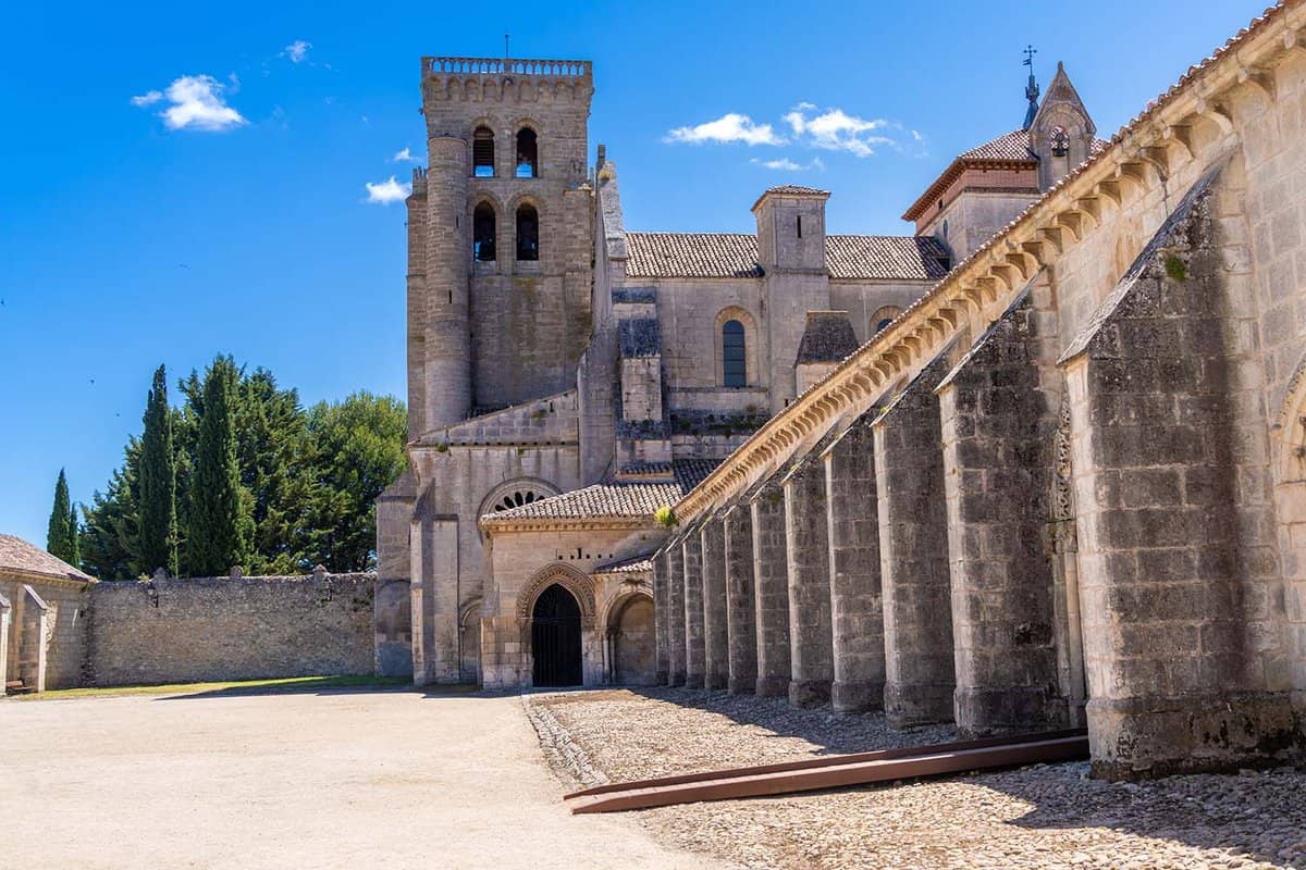 Medieval buildings of the Abbey of Santa Maria la Real de Las Huelgas, a historical monastery of Cistercian nuns, Burgos, Castille and Leon, Spain