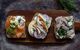 Scandinavian open sandwiches with salmon, mackerel and herrings