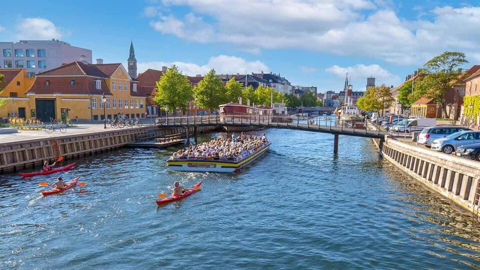 Scenic river canals in historic center of Copenhagen