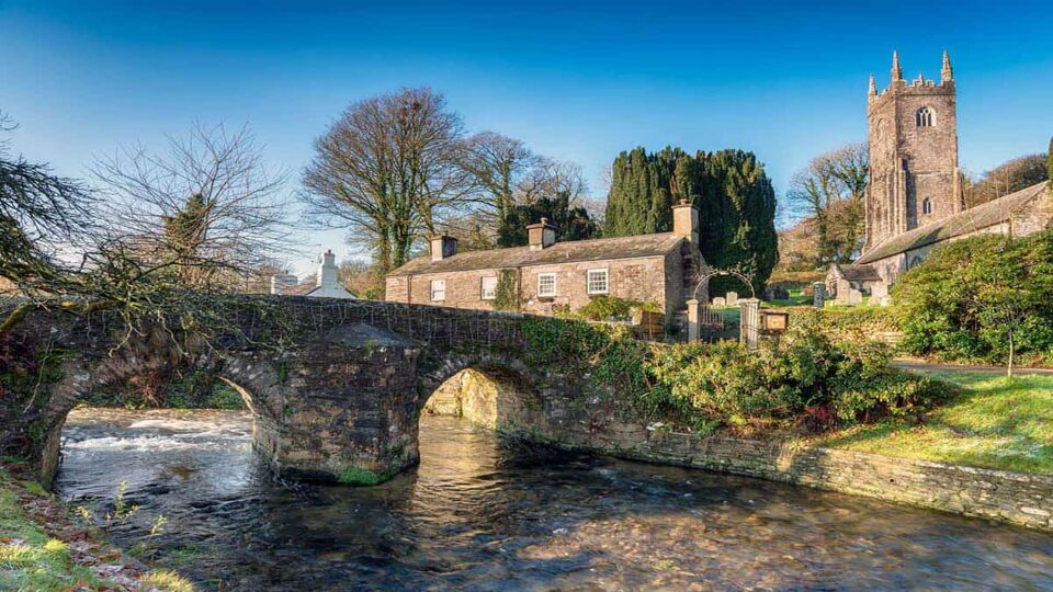 The River Inny as it flows through the small village of ALtarnun on Bodmin Moor in Cornwall