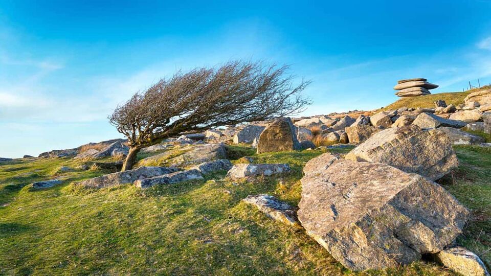 The famous Cheesewring – a granite rock formation near Minions on Bodmin Moor in Cornwall
