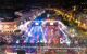 Aerial view of light show at a carnival