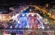 Aerial view of light show at a carnival