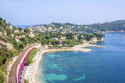 White sand beach with blue waters at Villefranche-sur-Mer