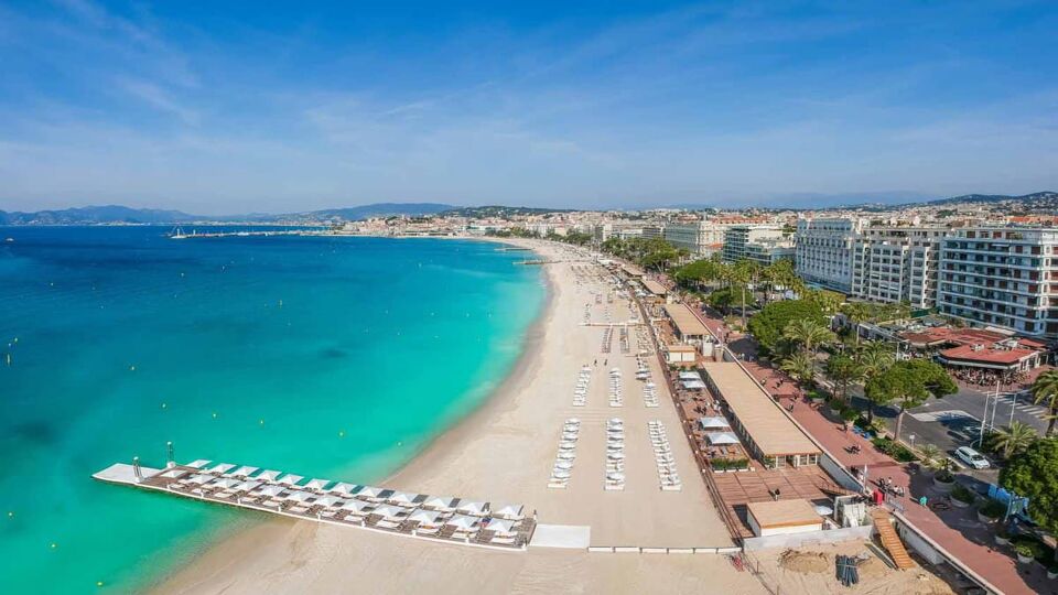 View of the beach and seafront in Cannes