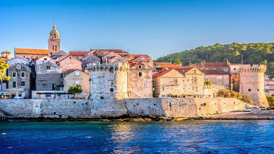 View of Korcula's Old Town from water