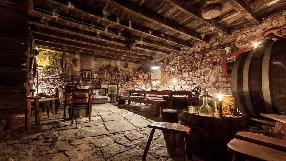 The word Konoba in Dalmatia means the room where food is prepared and stored. It is also used as a wine cellar.