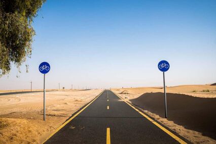 New desert cycle track at Al Qudra in Dubai, United Arab Emirates. It's length is nearly 100km