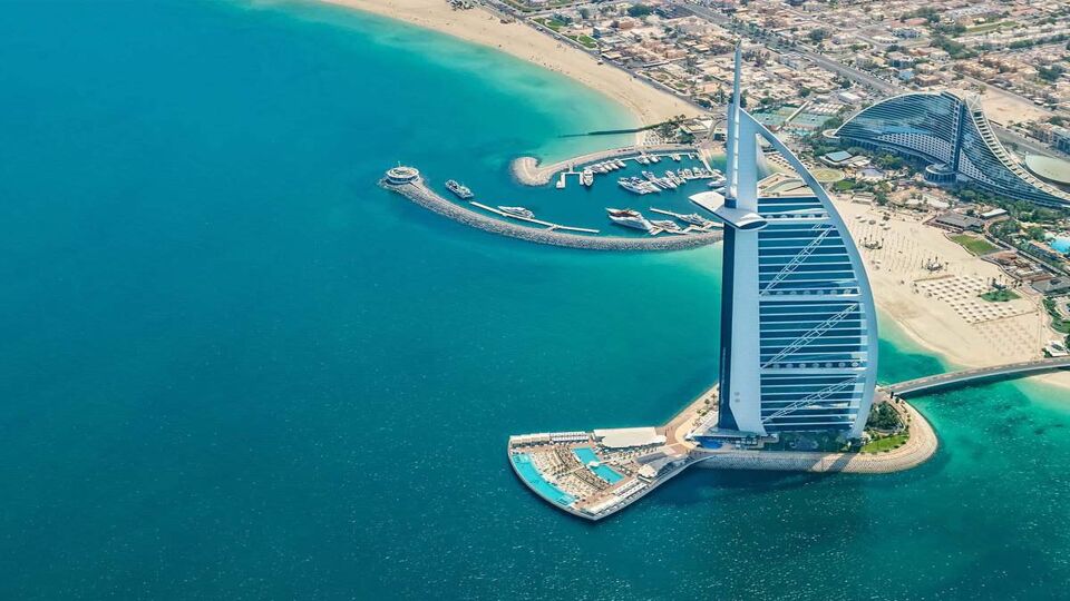 Aerial view of hotel in Dubai, one of the most luxury hotel in the world.