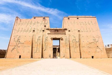 front entrance of the Horus Temple , Edfu, Egypt. Africa.