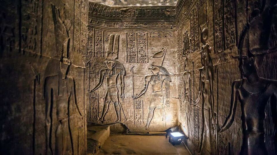 The Temple of Edfu is an Egyptian temple located on the west bank of the Nile in Edfu.Tangled corridors of the temple with images on the walls