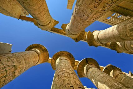 Egypt. Karnak Temple Complex - the Precinct of Amun-Re. Massive columns of the Great Hypostyle Hall