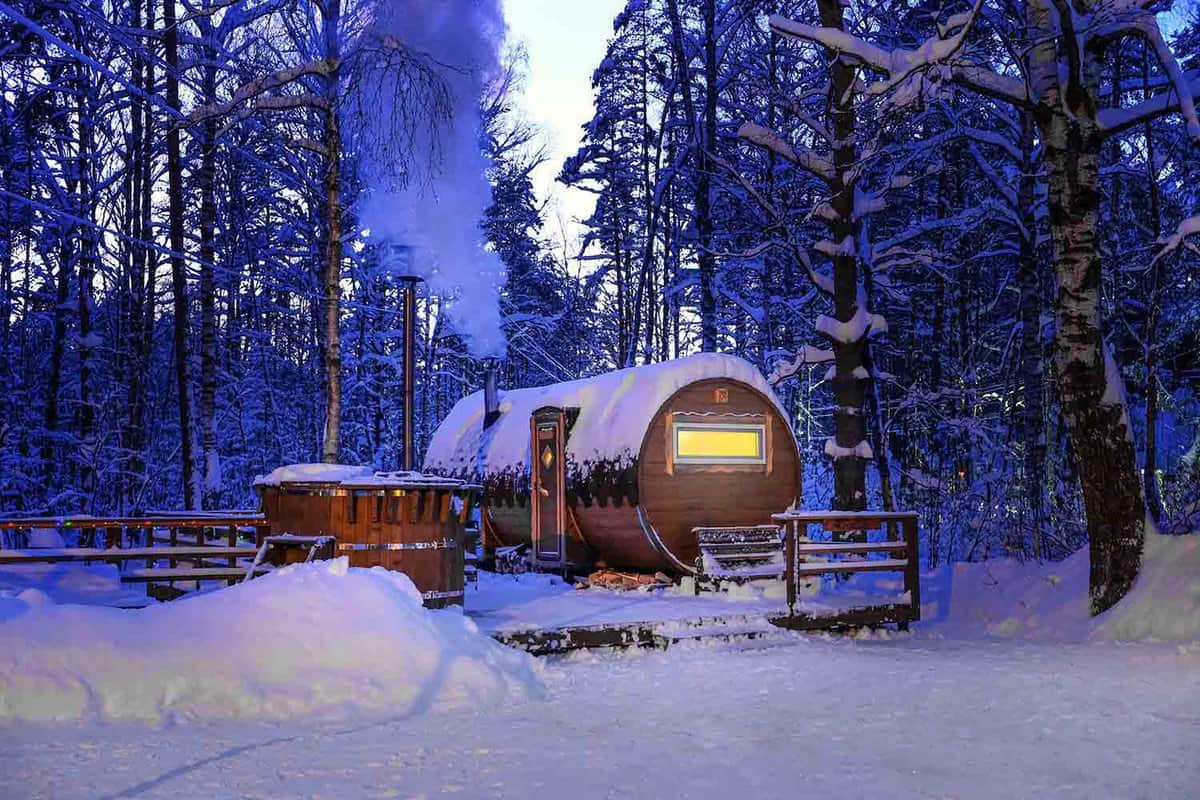 Small circular cabin in the woods