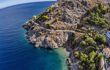 Aerial view of Avlaki Beach in Hydra Island, Greece